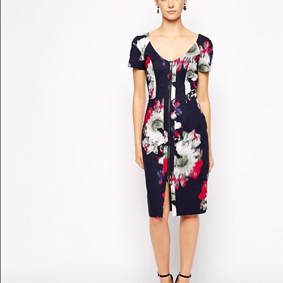French Connection FCUK Floral Zipper Midi Dress - Picture 2 of 4